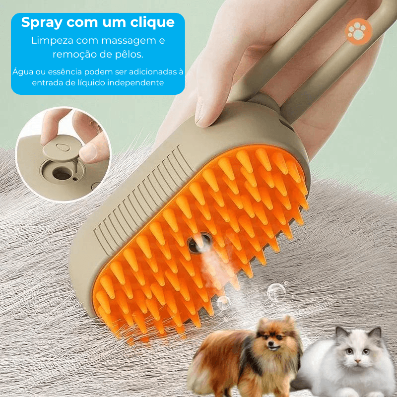 Escova Elétrica a Vapor 3 em 1 para Cães e Gatos